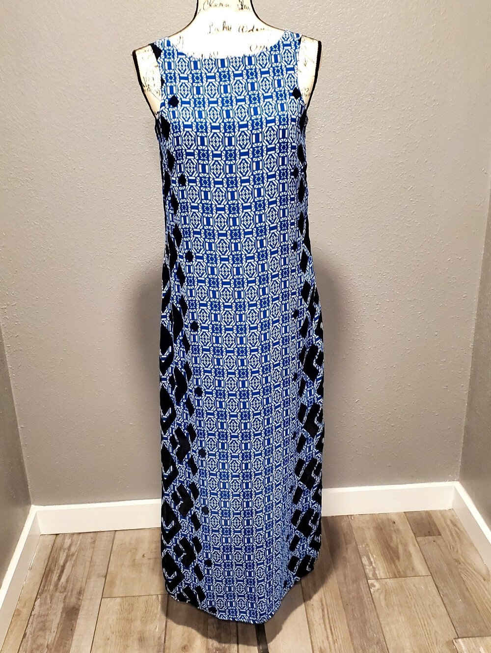 Gianni Bini Blue and Black Sleeveless Maxi Dress Size XS